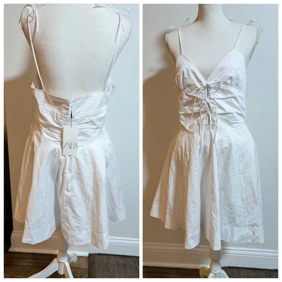 NWT White ZARA short spaghetti strap, v-neck dress. Size XL - Picture 2 of 4